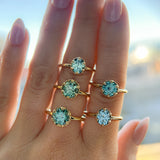 1.34ct Round Teal Montana Sapphire Scallop Cup Solitaire in 14k Yellow Gold