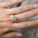 1.99ct "Old Mine Cushion" cut Silky Light Green Montana Sapphire Antique-Style Diamond Halo Ring in 14k Yellow Gold