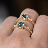 1.16ct Teal Green Madagascar Round Sapphire and Diamond Starry Night Low Profile Solitaire in 14k Yellow Gold