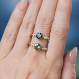 1.16ct Teal Green Madagascar Round Sapphire and Diamond Starry Night Low Profile Solitaire in 14k Yellow Gold