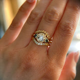 1.05ct GIA Antique Old European Cut Diamond and Trillion Madagascar Sapphire Antique Style Compass Set Low Profile Ring with Milgrain in 18k Yellow Gold