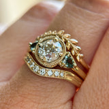 1.05ct GIA Antique Old European Cut Diamond and Trillion Madagascar Sapphire Antique Style Compass Set Low Profile Ring with Milgrain in 18k Yellow Gold