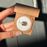 1.70ct Untreated Radiant Cut Vibrant Teal Green Sapphire Antique-Style Diamond Halo Ring in 14 Yellow Gold