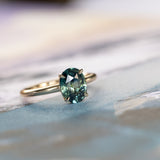 2.32ct Teal Oval Madagascar Sapphire Low Profile Hidden Halo Solitaire in 14k Yellow Gold