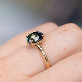 2.32ct Teal Oval Madagascar Sapphire Low Profile Hidden Halo Solitaire in 14k Yellow Gold