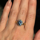 2.52ct Oval Untreated Montana Sapphire Antique-Style Diamond Halo Ring in 18k Yellow Gold