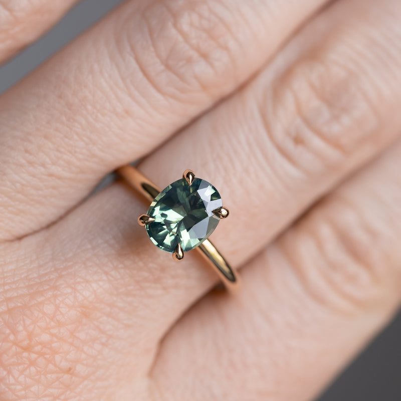 2.19ct Untreated Seafoam Oval Madagascar Sapphire Classic 4 Prong Solitaire in 14k Yellow Gold