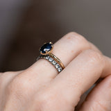 2.58ct Untreated Teal Oval Madagascar Sapphire Low Profile Tri-Band "Three Winds" 4 Prong Solitaire in 14k Yellow Gold