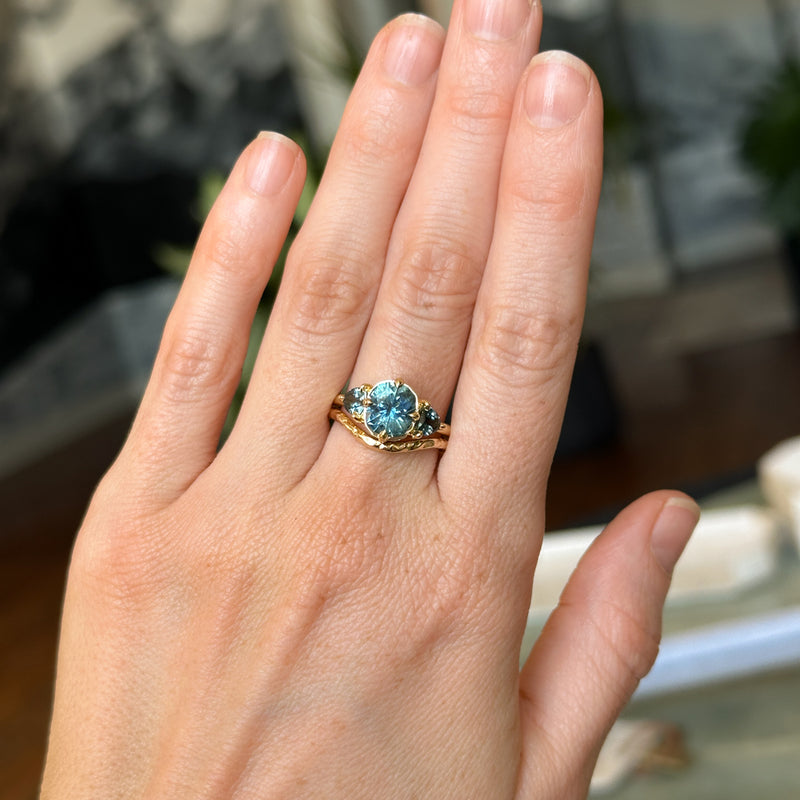 2.36ct Fancy Cushion Cut Montana Sapphire and Australian Sapphire Antique Compass Set Low Profile Ring in 18k Yellow Gold