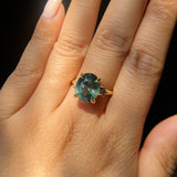 7.19ct Oval Light Teal Seafoam Madagascar Sapphire and Princess Cut Diamond Rapids Low Profile Ring in 18k Yellow Gold