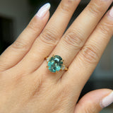7.19ct Oval Light Teal Seafoam Madagascar Sapphire and Princess Cut Diamond Rapids Low Profile Ring in 18k Yellow Gold
