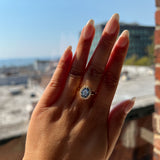 2.52ct Oval Untreated Montana Sapphire Antique-Style Diamond Halo Ring in 18k Yellow Gold