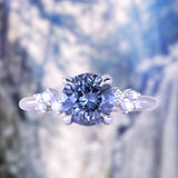 1.32ct Round Sri Lankan Grey Sapphire and Diamond Starry Night Low Profile Solitaire in 14k White Gold