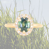 2.01ct Oval Untreated Madagascar Sapphire Six Prong Halo Stackable Ring in 14k Yellow Gold