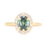 2.01ct Oval Untreated Madagascar Sapphire Six Prong Halo Stackable Ring in 14k Yellow Gold