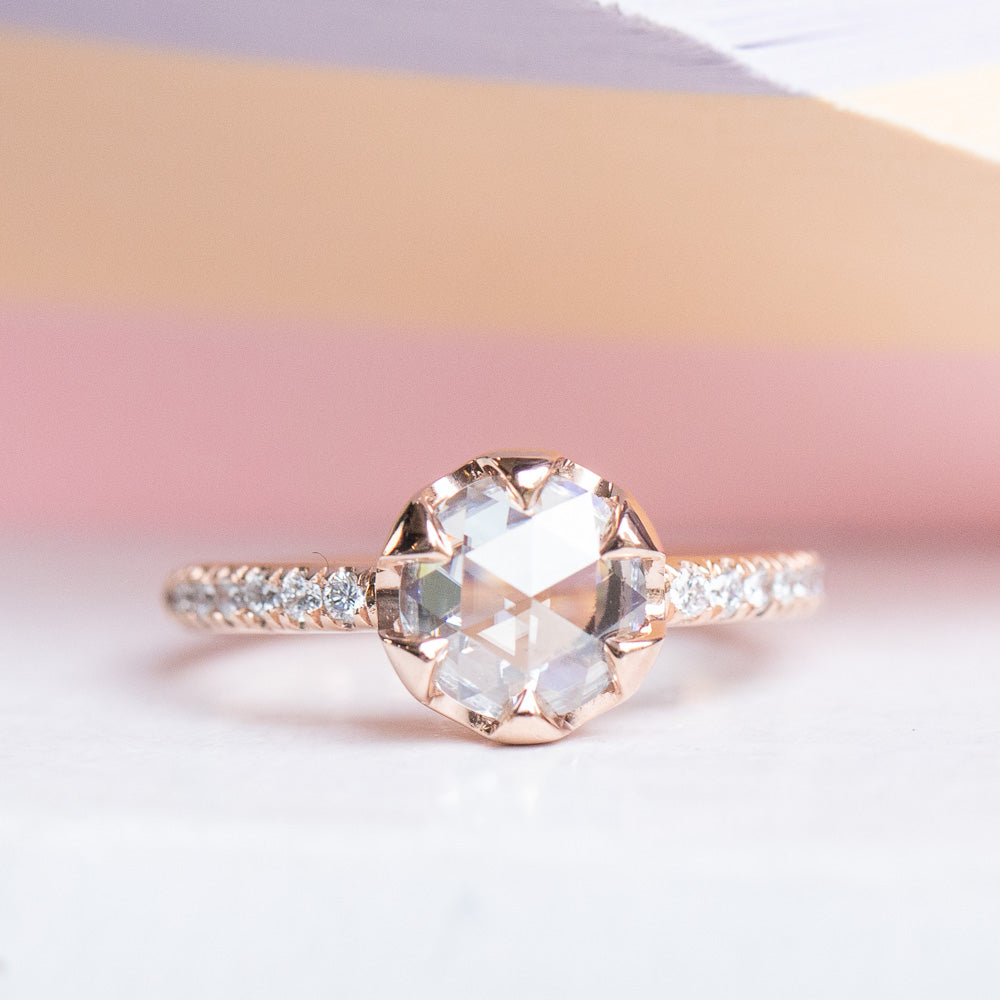 Low Profile Six Prong Solitaire with Pavé Set Diamonds- Setting ...