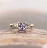 1.55ct Princess Cut Lavender Sapphire and Diamond Starry Night Low Profile Solitaire in 14k Yellow Gold