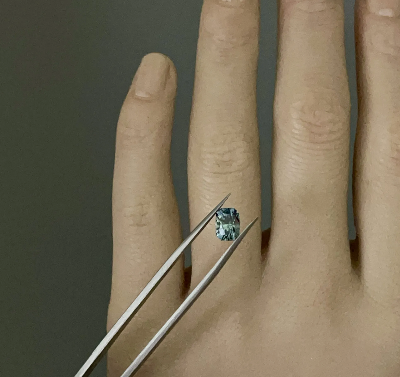 1.22CT PRECISION CUT RADIANT MONTANA SAPPHIRE, DENIUM TEAL BLUE GREEN, 7.2X5.2MM