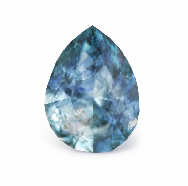 1.75CT PRECISION CUT PEAR BRILLIANT MONTANA SAPPHIRE, PARTI BLUE GREEN YELLOW, 8.5X6.5MM