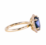 4.14ct Untreated Oval Nigerian Sapphire Antique-Style Diamond Halo Ring in 18k Yellow Gold