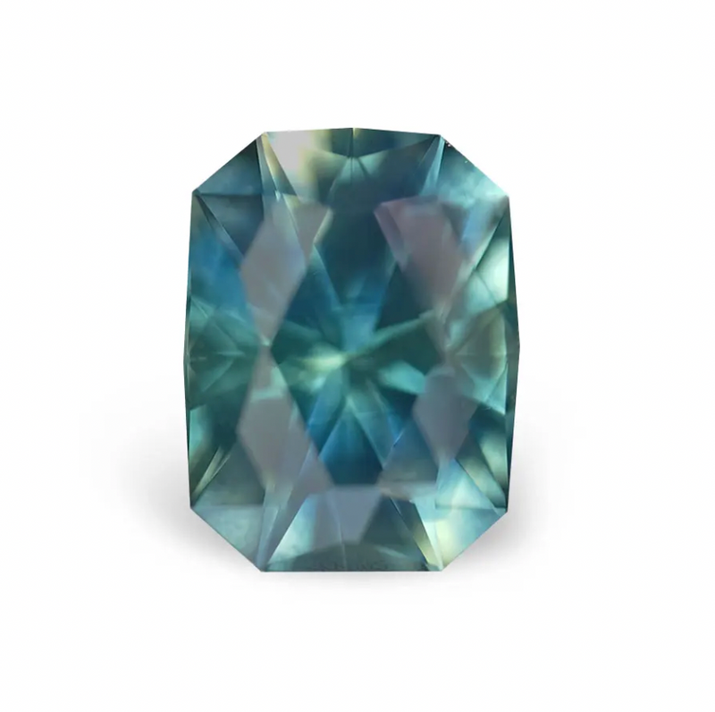 1.98CT PRECISION CUT RADIANT MONTANA SAPPHIRE, TEAL BLUE GREEN, 8.1X6.1MM