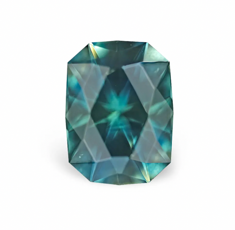 1.98CT PRECISION CUT RADIANT MONTANA SAPPHIRE, TEAL BLUE GREEN, 8.1X6.1MM