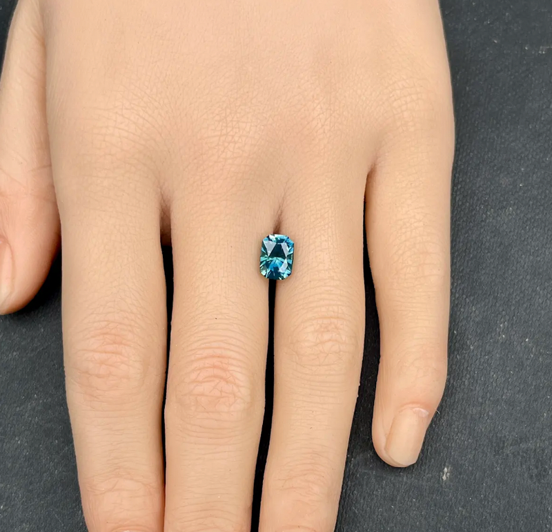 1.98CT PRECISION CUT RADIANT MONTANA SAPPHIRE, TEAL BLUE GREEN, 8.1X6.1MM