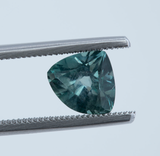 2.57ct Untreated Blue Wide Trillion Montana Sapphire and Antique Diamond Mountainscape Ring in 14k Yellow Gold