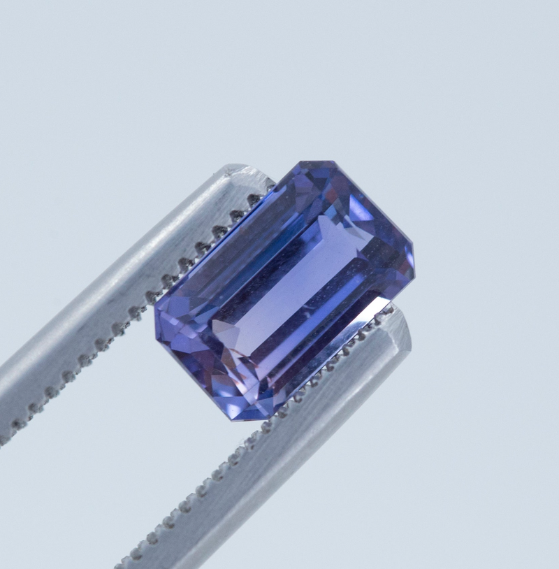 1.58ct Untreated Purple Tanzanian Emerald Cut Sapphire East-West Parti Sapphire and Diamond Low Profile Ring in 14k White Gold