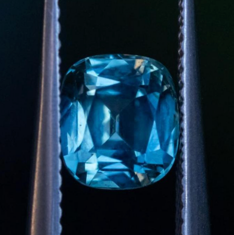 2.17ct Unheated Antique Style Cushion Cut Montana Sapphire Dainty Three Stone Ring in 14k Yellow Gold