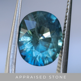 4.20ct Oval Blue Madagascar Sapphire in Wandering Vine Low Profile 4 Prong Setting with Diamonds in 18k Yellow Gold