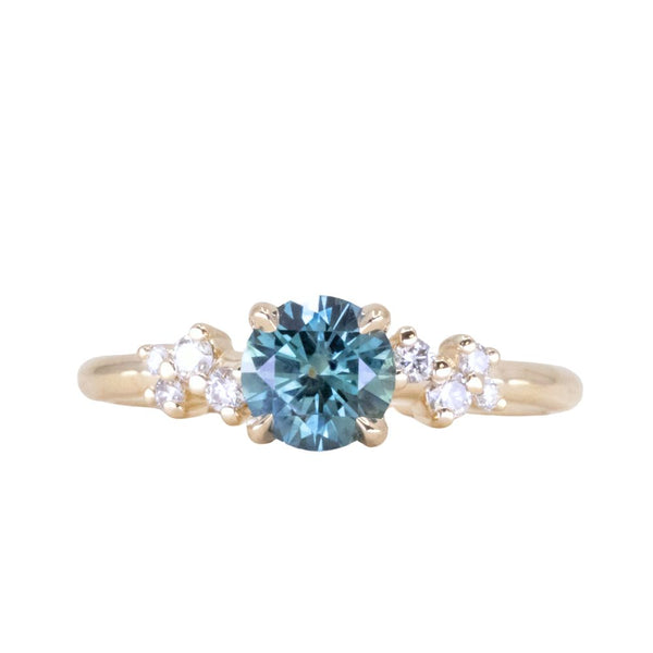 1.00ct Round Teal Blue Montana Sapphire and Diamond Starry Night Low Profile Solitaire in 14k Yellow Gold