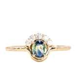 0.44ct African Parti Sapphire Low Profile Diamond fan ring in 14k Yellow Gold