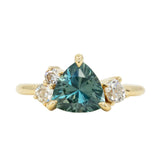 2.13ct Trillion Montana Sapphire Low Profile Antique Diamond Cluster Ring Set in 18K Yellow Gold