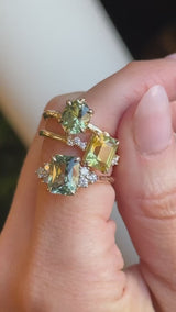 2.62ct Emerald Cut Parti Sapphire and Diamond Starry Night Low Profile Solitaire in 14k Yellow Gold