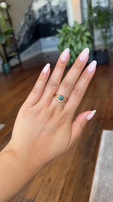 1.10ct Round Deep Teal Montana Sapphire and Princess Cut Diamond Rapids Low Profile Ring in 14k Yellow Gold