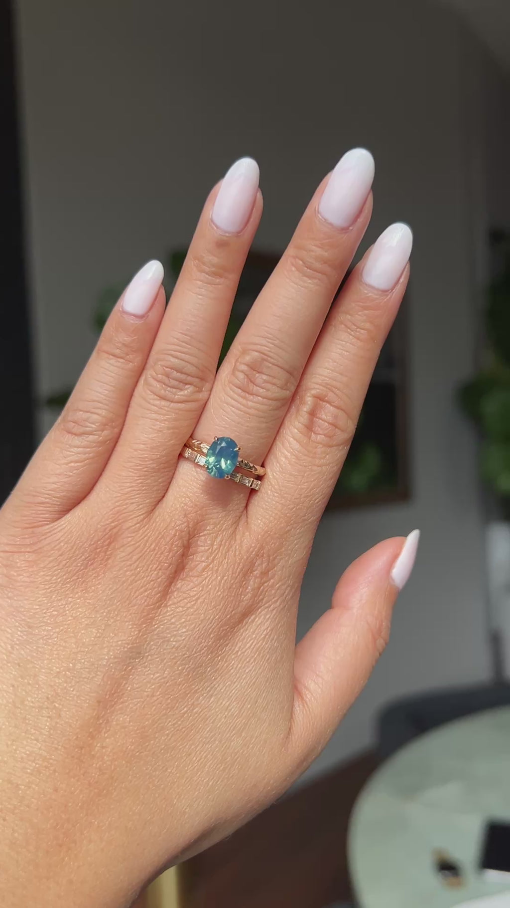 1.92ct Silky Teal Oval Nigerian Sapphire Evergreen Carved Solitaire in 14k Yellow Gold
