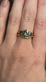 1.44ct Fancy Cushion Cut Australian Sapphire and Trillion Australian Sapphire Compass Set Low Profile Ring in 14k Yellow Gold