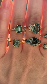 1.44ct Fancy Cushion Cut Australian Sapphire and Trillion Australian Sapphire Compass Set Low Profile Ring in 14k Yellow Gold