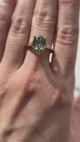 3.50ct Oval Untreated Montana Sapphire and Tapered Baguette Diamond Stackable 4 Prong Ring With Euro Shank in 18k Yellow Gold