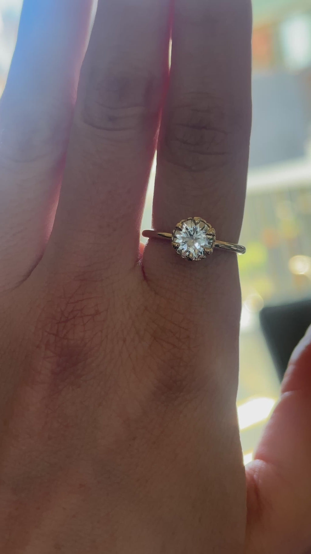 1.14ct Round Silvery White Sri Lankan Sapphire Scallop Cup Solitaire in 14k Yellow Gold