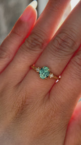 1.41ct Oval Teal Parti Montana Sapphire and Princess Cut Diamond Rapids Low Profile Ring in 18k Yellow Gold