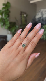 2.62ct Teal Green Emerald Cut Sapphire Low Profile Bezel Ring in 14k Yellow Gold