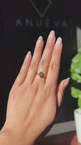 1.23ct Untreated Opalescent Nigerian Teal Speciality Fantasy Cut Sapphire and Kite Diamond Three Stone Compass Set Low Profile Ring in 14k Yellow Gold