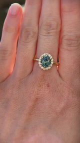 2.38ct Untreated Oval Parti Sapphire Antique-Style Diamond Halo Ring in 18k Yellow Gold