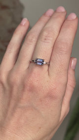 1.58ct Untreated Purple Tanzanian Emerald Cut Sapphire East-West Parti Sapphire and Diamond Low Profile Ring in 14k White Gold