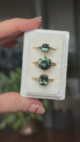 4.23ct Round Teal Green Sapphire Low Profile Wandering Vine Split Shank Six Prong Solitaire in 14k Yellow Gold
