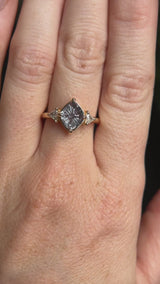 1.93ct Untreated Fantasy Cut Montana Sapphire and Diamond  Antique Milgrain Three Stone Low Profile Ring in 14k Yellow Gold