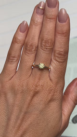 0.84ct Round Light Green Montana Sapphire Low Profile Four Prong Spring Bloom Solitaire in 14k Yellow Gold