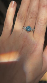 2.12ct Blue Montana Sapphire Diamond-Studded Tapered Solitaire in 14k White Gold